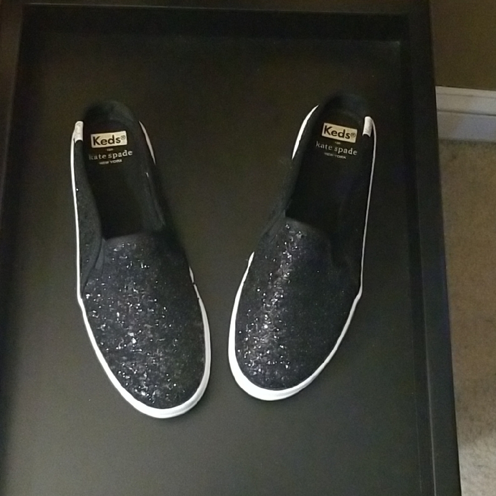 Kate Spade Black Glitter Slip-Ons